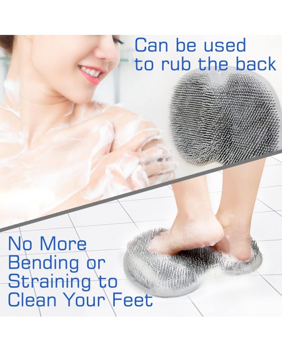 2PACK Shower Foot Scrubber Mat Back Washer Back Exfoliating Bath Wash Pad Wall Mounted Slip Suction Cups Foot Scrubber for Use in Shower Cups Foot Cleaner for Men and Women