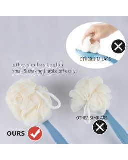 Shower Body Brush with Bristles and Loofah,Back Scrubber Bath Mesh Sponge with Curved Long Handle for Skin Exfoliating Bath, Massage Bristles Suitable for Wet or Dry, Men and Women (Blue)