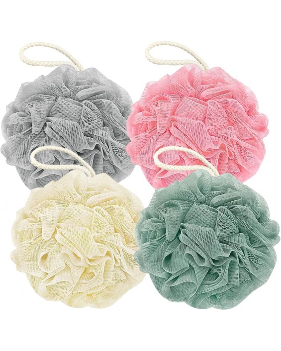 Shower Loofah Bath Sponge, 60G Loofah Exfoliating Body Scrubber, 4 Color Mesh Shower Pouf Balls for Body Wash 