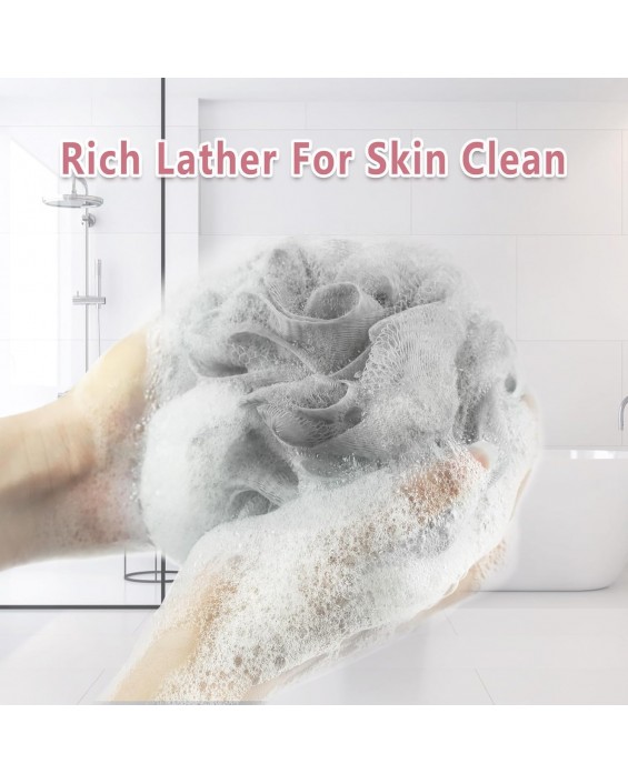 Shower Loofah Bath Sponge, 60G Loofah Exfoliating Body Scrubber, 4 Color Mesh Shower Pouf Balls for Body Wash 