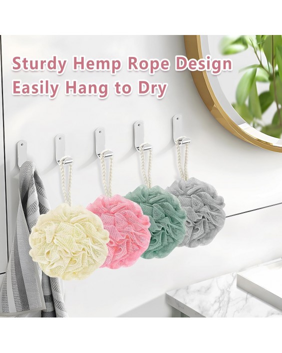 Shower Loofah Bath Sponge, 60G Loofah Exfoliating Body Scrubber, 4 Color Mesh Shower Pouf Balls for Body Wash 