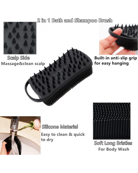 2Pack Dual Sided Silicone Body Scrubber for Exfoliating, Shower&Scalp Massage, 2 in 1 Bath&Shampoo Brush,Soft Body Exfoliator Silicone Loofah Shower Scrubber Brush for All Kinds of Skin