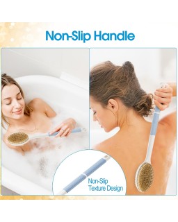 Back Scrubber Anti Slip for Shower,Shower Brush Long Handle with Stiff and Soft Bristles,Body Exfoliator for Bath or Dry Brush