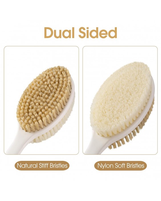 Back Scrubber Anti Slip for Shower,Shower Brush Long Handle with Stiff and Soft Bristles,Body Exfoliator for Bath or Dry Brush