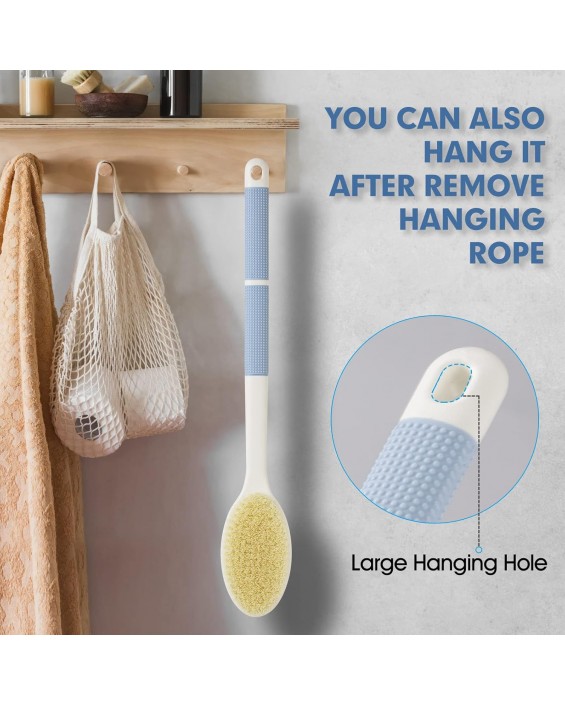 Back Scrubber Anti Slip for Shower,Shower Brush Long Handle with Stiff and Soft Bristles,Body Exfoliator for Bath or Dry Brush