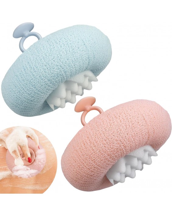 2Pcs Upgrade 2-in-1 Sunflower Bath Ball,Soft Bath Ball with Hanging and Adsorbable Suction Cup，Exfoliating Bath Sponges for Shower Women Men