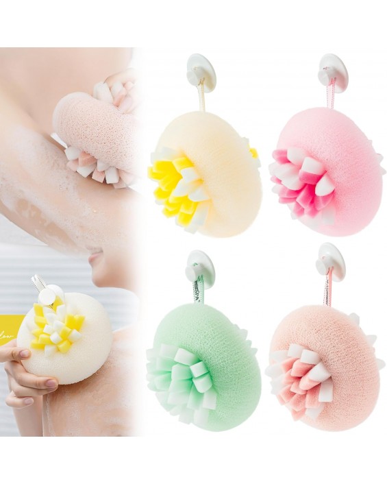 Suction Cup Bath Ball - 4PCS 3D 2-in-1 Soft Shower Sponge with Hanging, Bathroom Exfoliating Loofah Sponge for Women Men Washing, 360° Ventilation Holes Body Cleaning Brush Wash Accessories Suction Cup Bath Ball - 4PCS 3D 2-in-1 Soft Shower Sponge with Hanging, Bathroom Exfoliating Loofah Sponge for Women Men Washing, 360° Ventilation Holes Body Cleaning Brush Wash Accessories