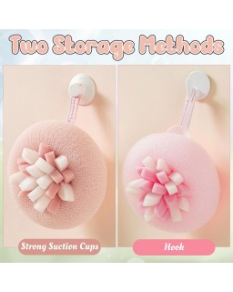 Suction Cup Bath Ball - 4PCS 3D 2-in-1 Soft Shower Sponge with Hanging, Bathroom Exfoliating Loofah Sponge for Women Men Washing, 360° Ventilation Holes Body Cleaning Brush Wash Accessories