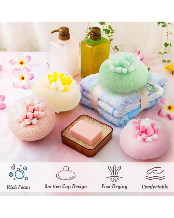 Suction Cup Bath Ball - 4PCS 3D 2-in-1 Soft Shower Sponge with Hanging, Bathroom Exfoliating Loofah Sponge for Women Men Washing, 360° Ventilation Holes Body Cleaning Brush Wash Accessories Suction Cup Bath Ball - 4PCS 3D 2-in-1 Soft Shower Sponge with Hanging, Bathroom Exfoliating Loofah Sponge for Women Men Washing, 360° Ventilation Holes Body Cleaning Brush Wash Accessories