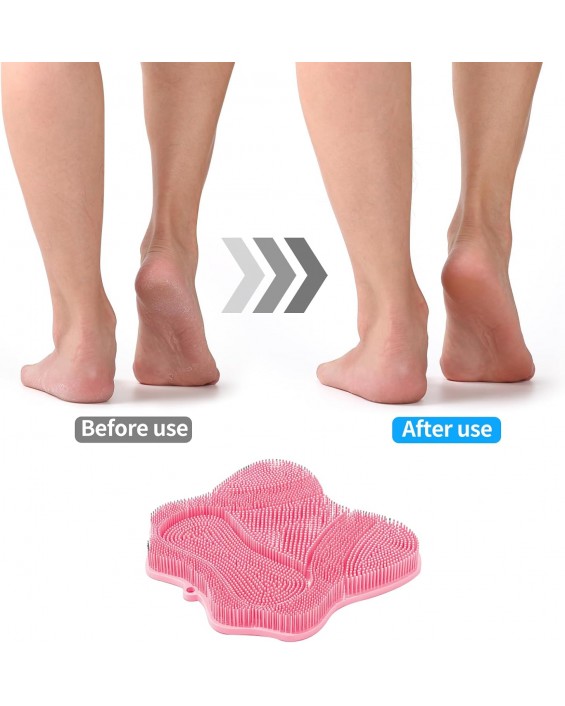 Shower Foot Scrubber Mat,Shower Foot and Back Scrubber with Wall Mount Suction Cups,Foot Scrubber for Use in Shower for Improve Skin Exfoliation(Pink)