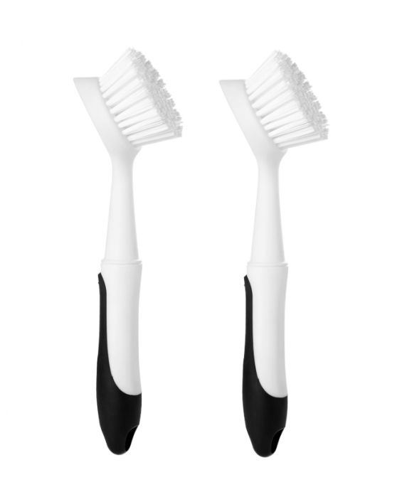 Dish Brush with Handle, Dish Scrub Brush with Built-in Scraper, Nylon Dish Scrubber, Kitchen Brushes for Dishes,Pots, Pans and Sinks 2 Pack
