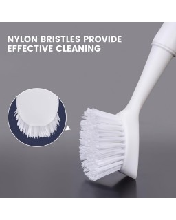 Dish Brush with Handle, Dish Scrub Brush with Built-in Scraper, Nylon Dish Scrubber, Kitchen Brushes for Dishes,Pots, Pans and Sinks 2 Pack