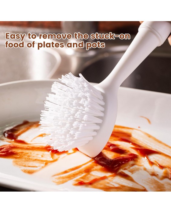 Dish Brush with Handle, Dish Scrub Brush with Built-in Scraper, Nylon Dish Scrubber, Kitchen Brushes for Dishes,Pots, Pans and Sinks 2 Pack
