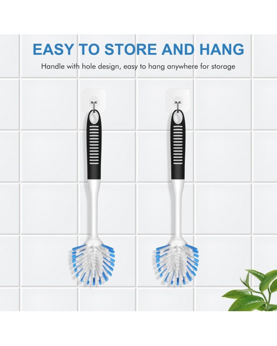 Dish Brush with Handle, 2 Pack Stiff Bristles Dish Scrubber with Built-in Scraper Dish Scrub Brushes for Cleaning Dishes, Pots and Pans, Kitchen Sink