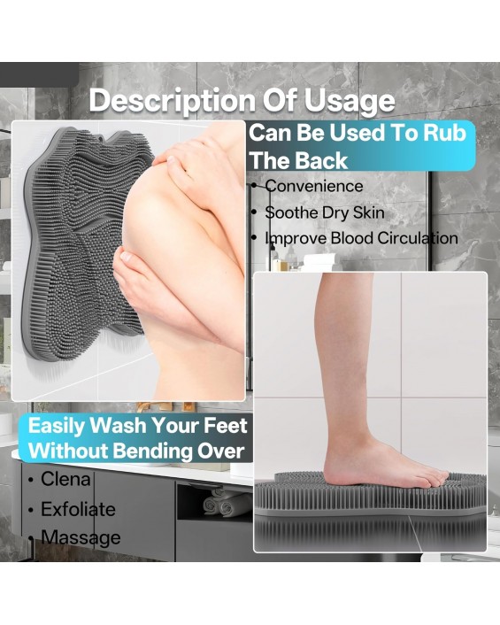 Dual-Sided Shower Scrubber Mat - Exfoliating Foot Mat & Back Cleaner with Wall Mount Suction Cups | Bath Accessory for Men & Women 