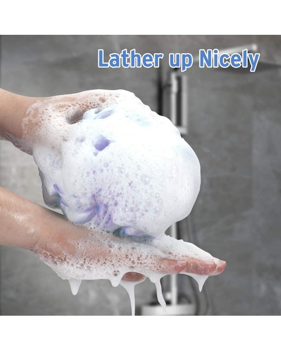 Bath Shower Loofah Sponge 60g Bath Mesh Pouf Shower Ball Body Scrubber Exfoliating Bath Sponge for Women and Men, Set of 4, Flower