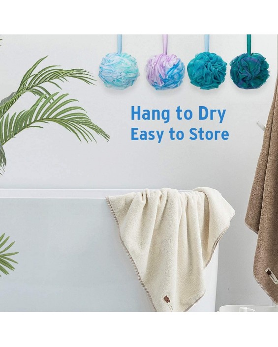 Bath Shower Loofah Sponge 60g Bath Mesh Pouf Shower Ball Body Scrubber Exfoliating Bath Sponge for Women and Men, Set of 4, Flower