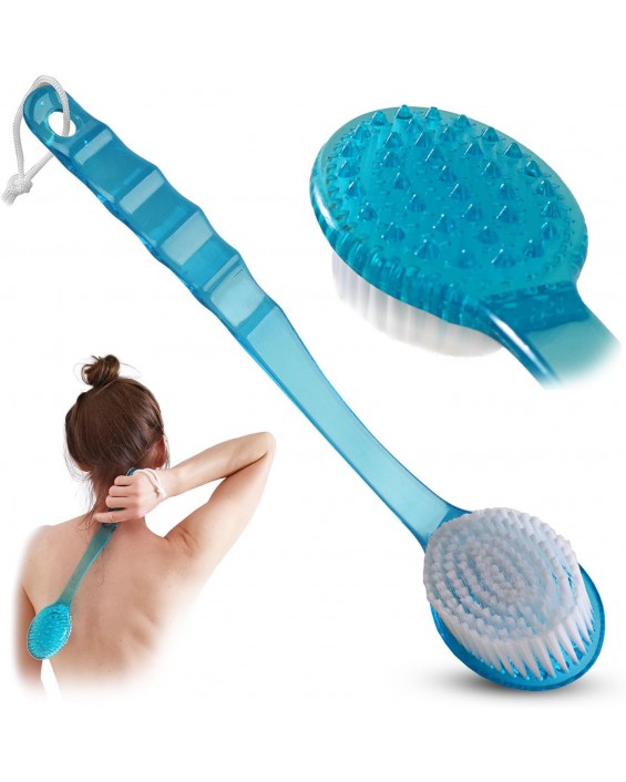 Bath Body Brush Long Handle Back Shower Brush Exfoliating Back, Body, and Feet Scrubber Soft Nylon Bristles (Blue)