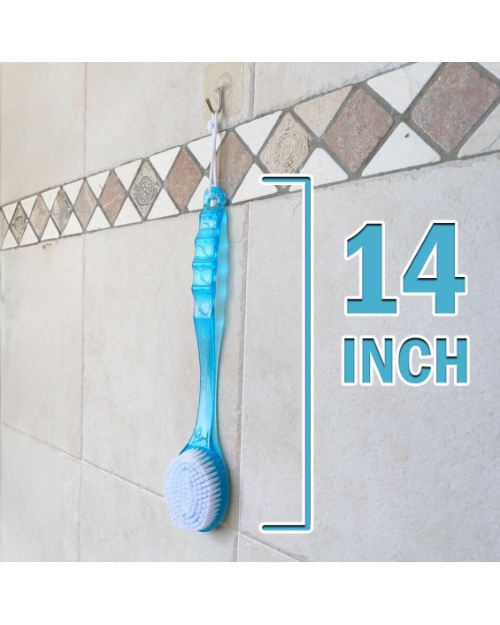 Bath Body Brush Long Handle Back Shower Brush Exfoliating Back, Body, and Feet Scrubber Soft Nylon Bristles (Blue)
