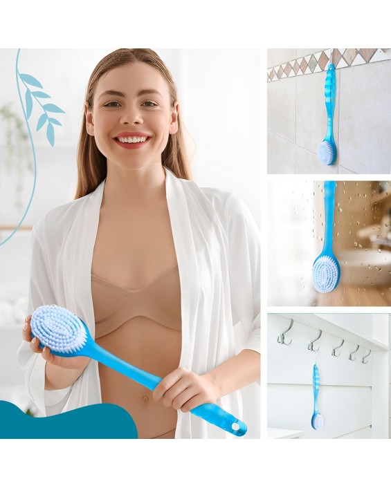Bath Body Brush Long Handle Back Shower Brush Exfoliating Back, Body, and Feet Scrubber Soft Nylon Bristles (Blue)