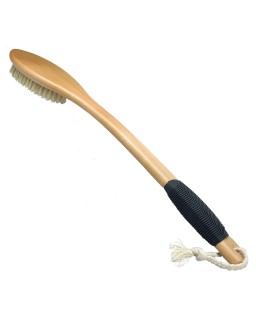 Bath Brush Wooden Curved Long Handle Antiskid Shower Brush for Exfoliating, Natural Bristle Scrubber for Back Use Wet or Dry
