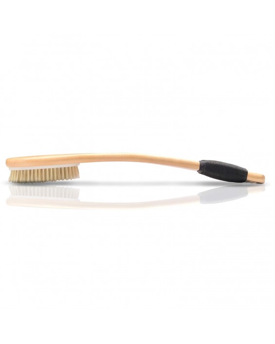 Bath Brush Wooden Curved Long Handle Antiskid Shower Brush for Exfoliating, Natural Bristle Scrubber for Back Use Wet or Dry