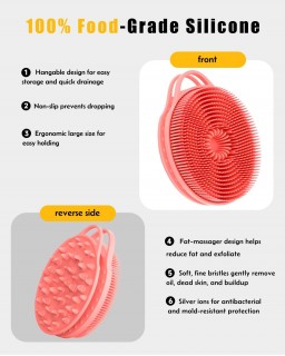 2 in 1 Silicone Body Scrubber, Anti Cellulite Massage Scrubber, Exfoliating Shower Brush for Men & Women, Removes Dead Skin, Reduces Cellulite, Improves Circulation, Fast Dry, Non Slip